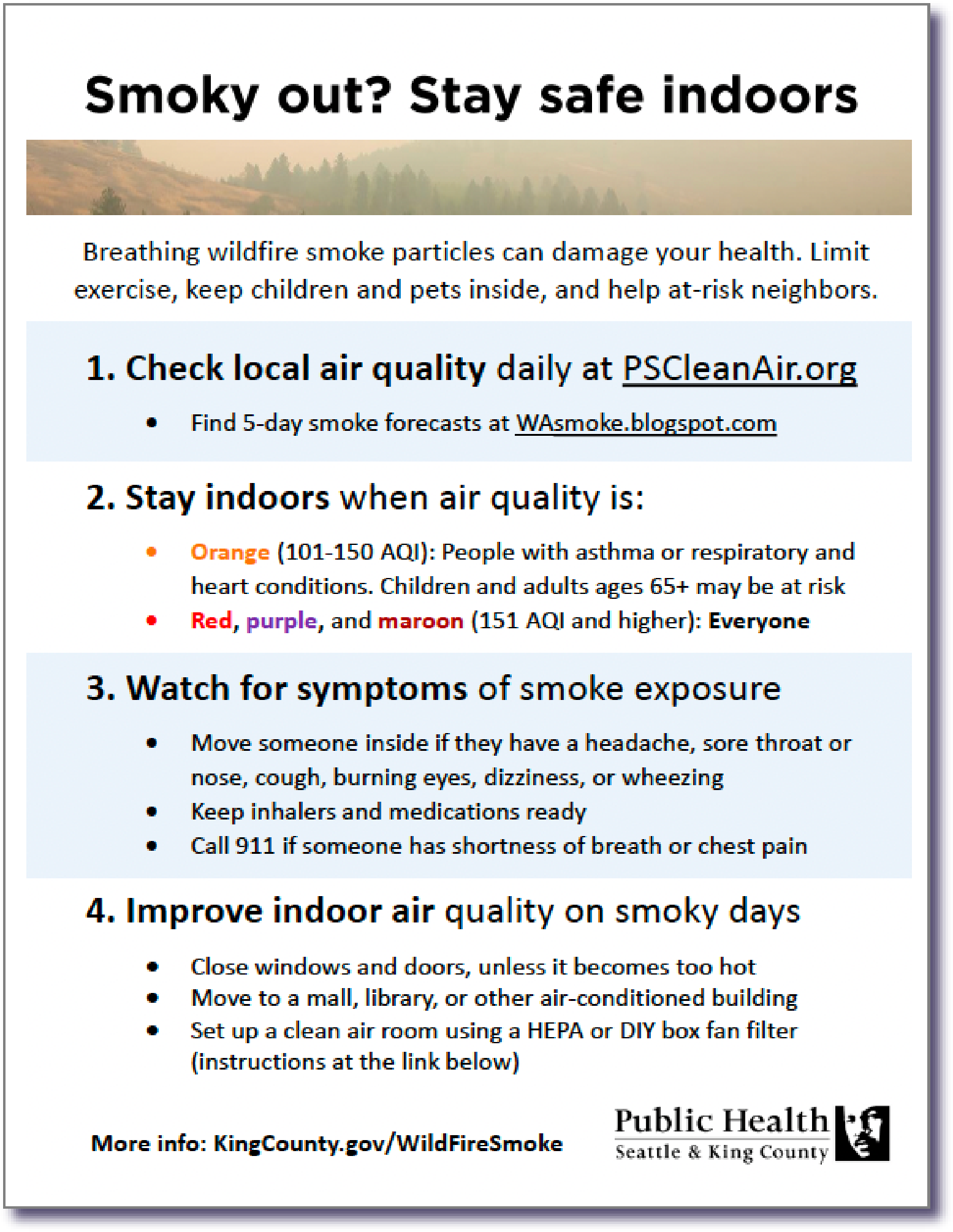 One page flyer: Stay safe from smoke