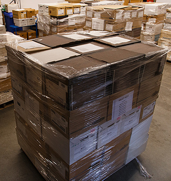 Stack of records boxes on a pallet