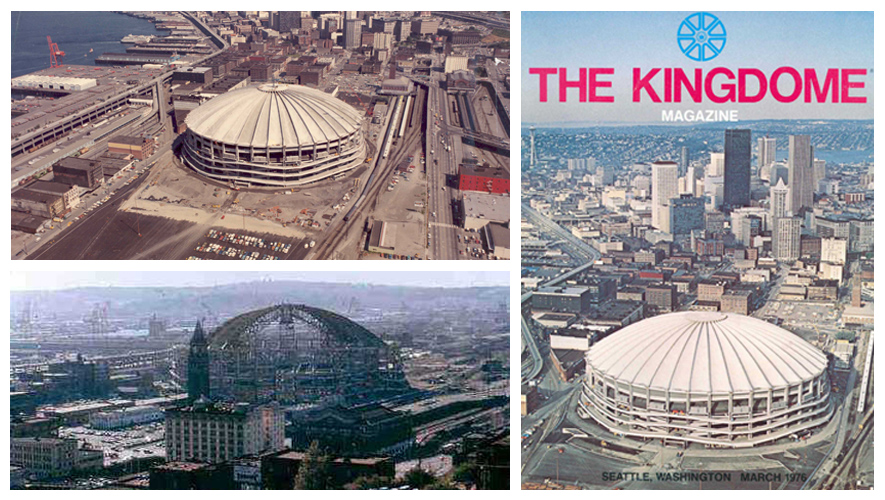 compilation of aerial photos of the Kingdome in downtown Seattle
