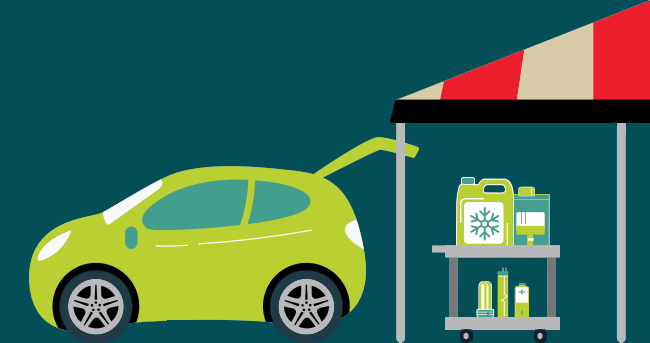 Graphic of a green car at a Wastemobile event