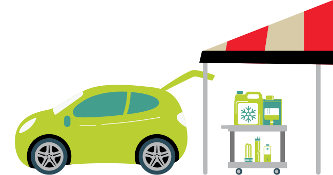 Graphic of a green car at a Wastemobile event