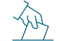 Icon drawing of a hand placing a ballot into a drop box.