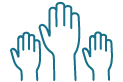 Icon drawing of 3 hands raised.