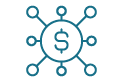 Icon drawing of a dollar sign in a circle, with smaller circles extending outwards.