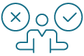 Icon drawing of person with hands out, X on one side and checkmark on other side.