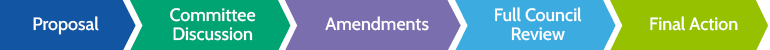 Proposal, Committee Discussion, Amendments, Full Council Review, Final Action.