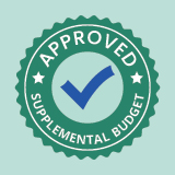 Seal with checkmark and approved supplemental budget text.