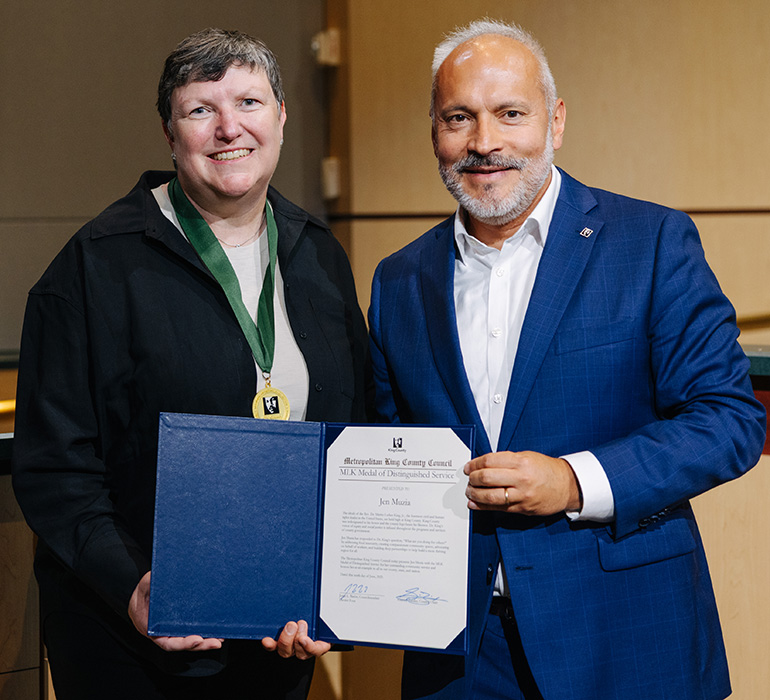 Jen Muzia with Councilmember Jorge Barón.