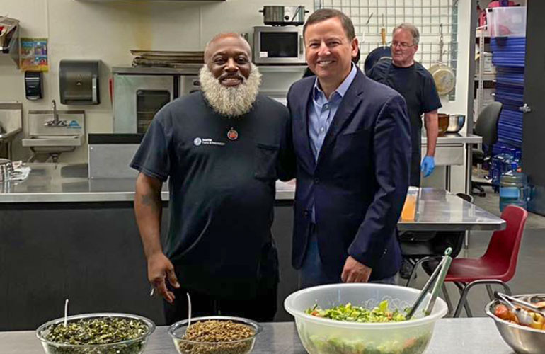 Councilmember Dembowski in the Northgate Community Center kitchen.