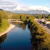 Scenic view of Fall City along the river.