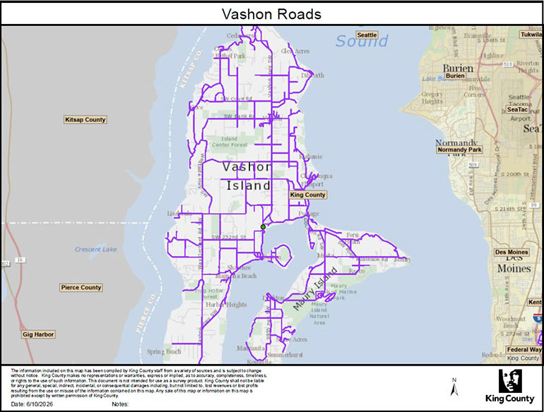 Map of Vashon roads.