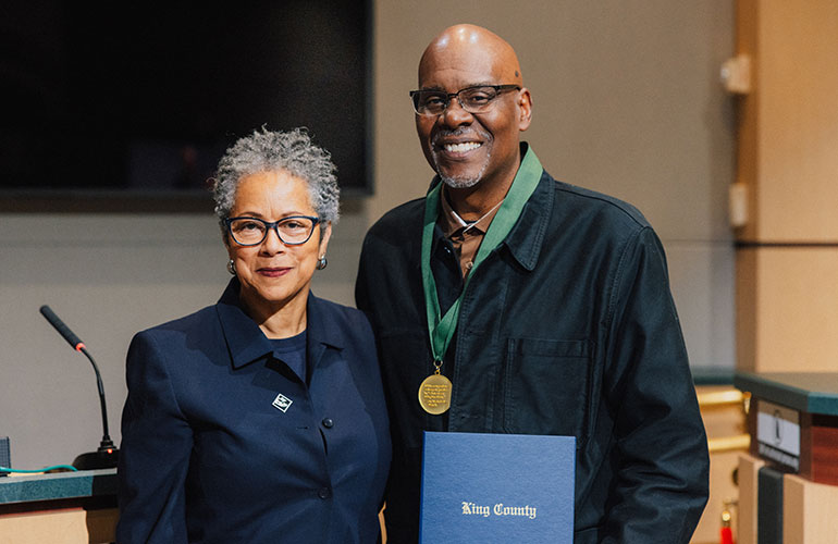 Councilmember Rhonda Lewis with Gregory Davis.