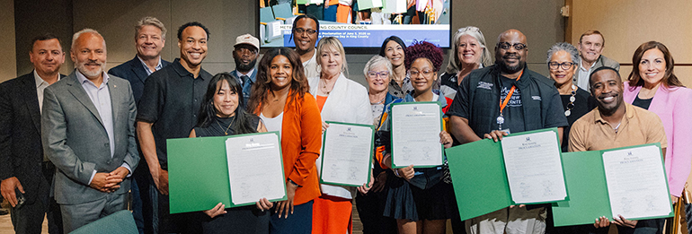King County Councilmembers with Public Health representatives holding certificates.  