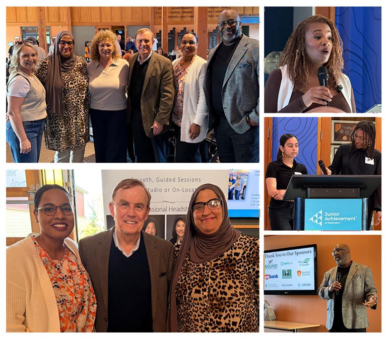 A collage of photos showing groups of people at the Your Money Matters annual fundraising event.