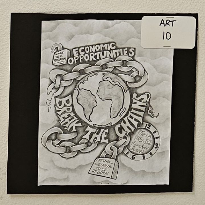 A drawing by jail resident Craig Jerome Chretien earned third place in a spring-themed contest at King County's Maleng Regional Justice Center in May 2025.