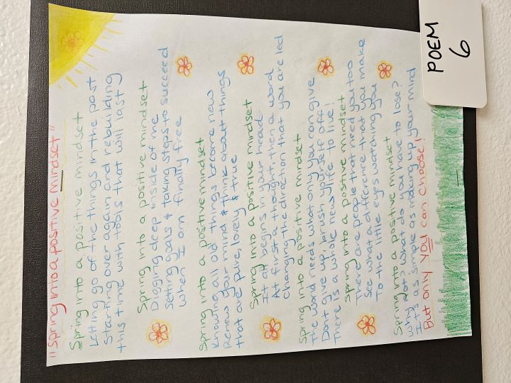A poem by jail resident Heidi Bounds earned first place during a spring-themed poetry contest at King County's Maleng Regional Justice Center in May of 2025.