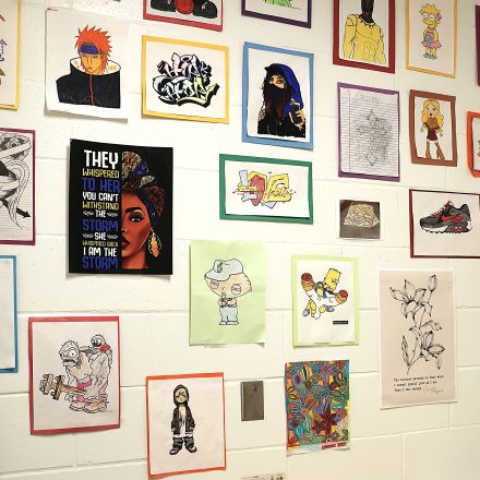 Art therapy pictures adorn the walls at the Clark Children and Family Justice Center Clinic.