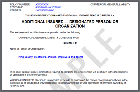 Example of Additional Insured Endorsement