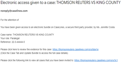 Example email from Case Center