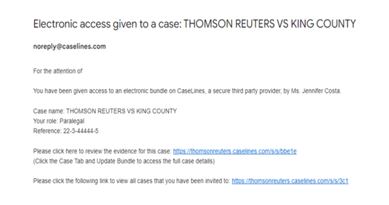 Example email from Case Center