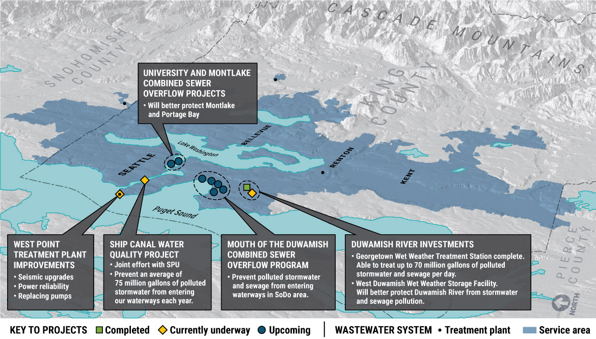 Oblique map of King County facilities to reduce combined sewer overflows (CSOs) 