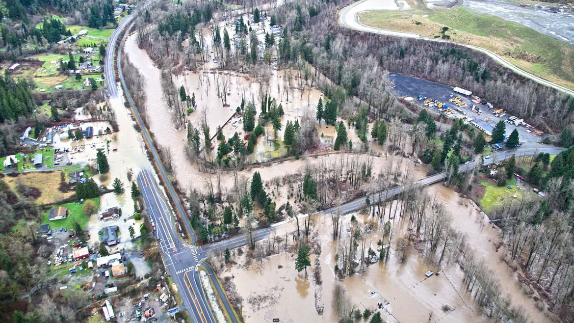 Foto aérea de las inundaciones del río Snoqualmie