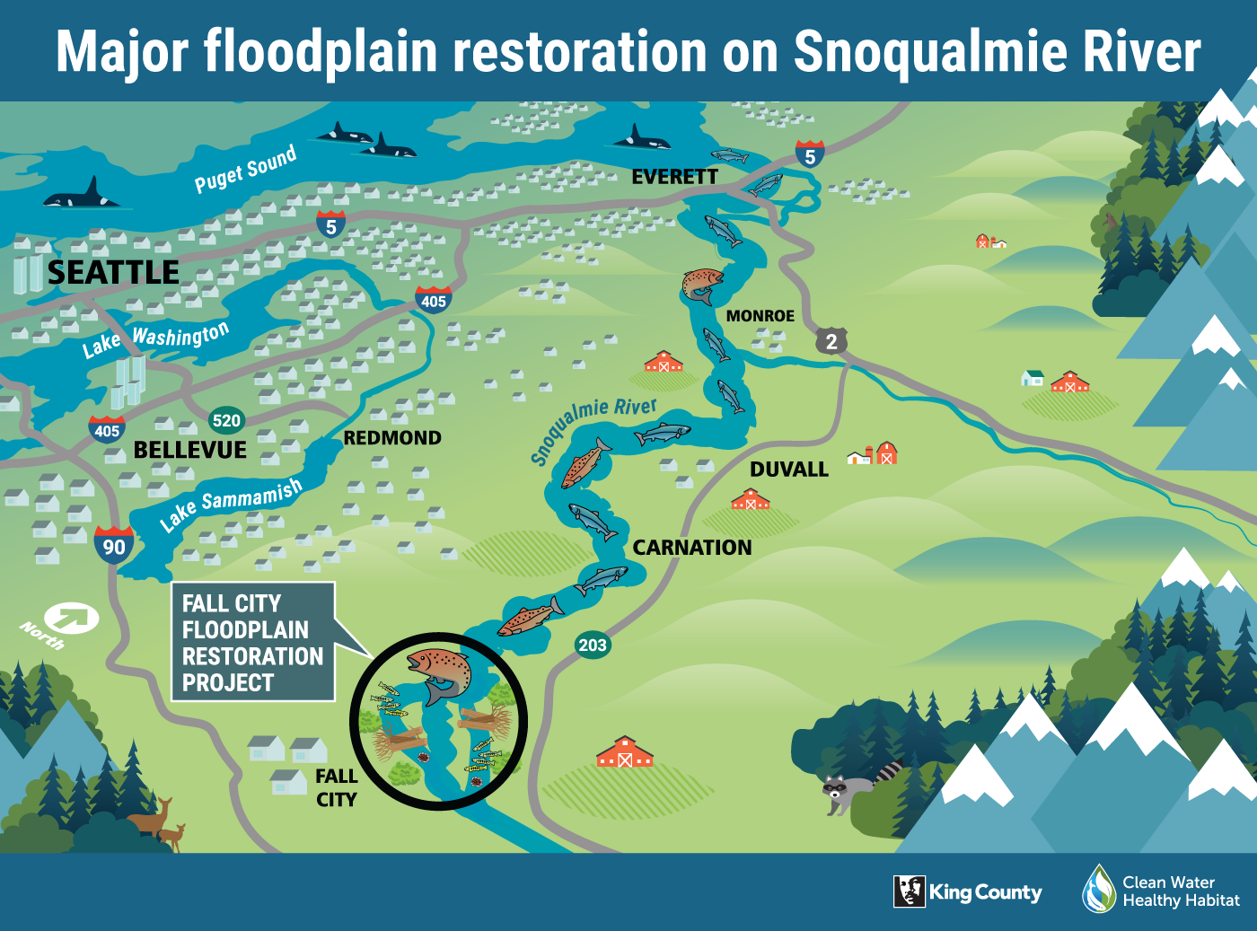Executive Constantine tours King County’s largestever floodplain restoration project, improving