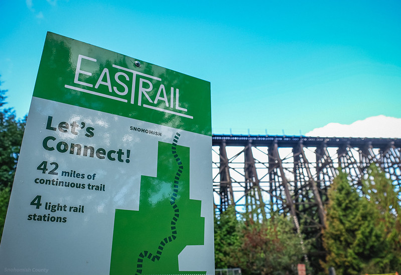 EasTrail project sign with Wilburton Trestle in the background