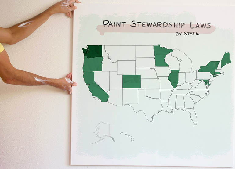 Map showing paint stewardship laws by state, highlighting Washington