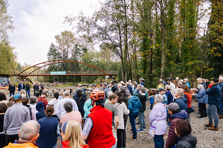 Crowd of people attending the opening of White River Bridge