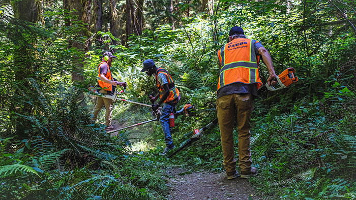 Parks staff doing trail maintenance