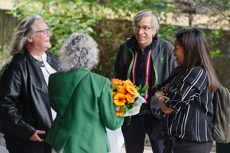 Some of the recipients of the Green Building Award chat at the Green Globe Awards ceremony