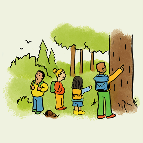 Artwork of kids exploring a forest
