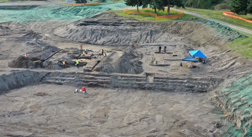 Archaeologists working at 45KI1285 on the Green River. Families gathered here seasonally to procure and process elderberries, fish, and other important resources. The site, which dates to the 1400s-early 1900s, was buried by up to 13 feet of floodplain alluvium. Photo credit: Anchor QEA, LLC.