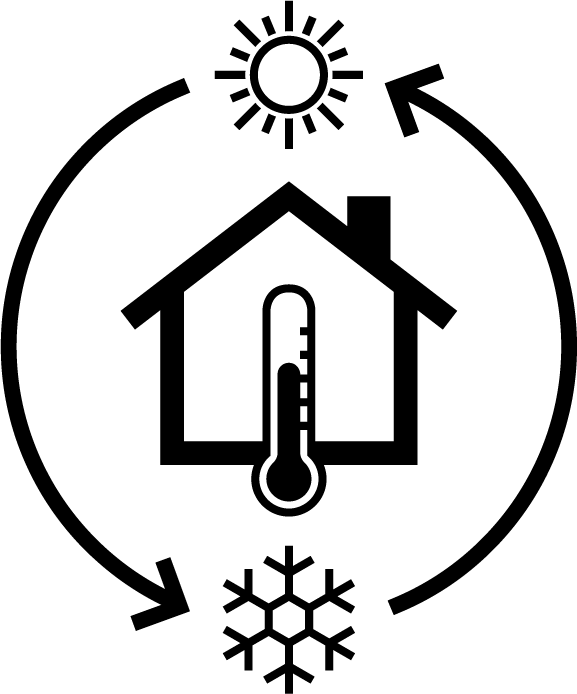 house with a thermometer, sun and snowflake