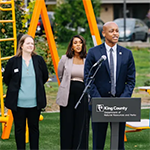 Click, tap or enter to read the news: King County Executive Girmay Zahilay announces his proposal to allocate a combined $100 million in conservation funding at a press event at Seattle’s Cheryl Chow Park in the Rainier Valley.