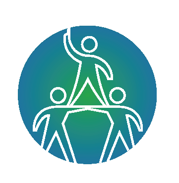 Icon illustration of two people holding up a third person, pyramid-style.