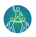 Icon illustration of two people holding up a third person, pyramid-style.