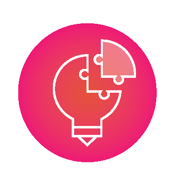 Icon illustration of a lightbulb with a puzzle piece.