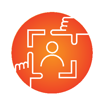 Icon illustration of two hands forming a viewfinder, with a person in the focus area.