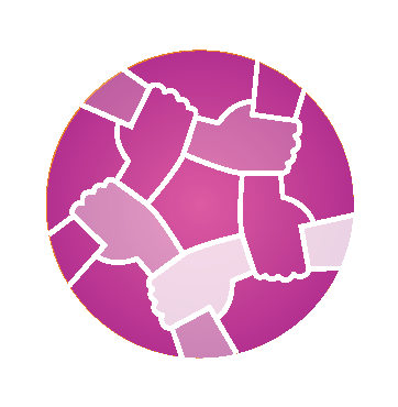 Icon illustration of 5 interlocked hands of different colors.