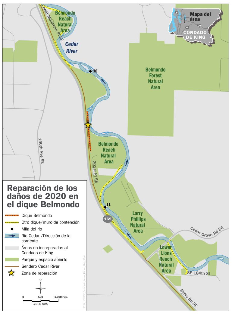 Map of the Belmondo Levee Repair Site located on the Cedar River with a star symbol