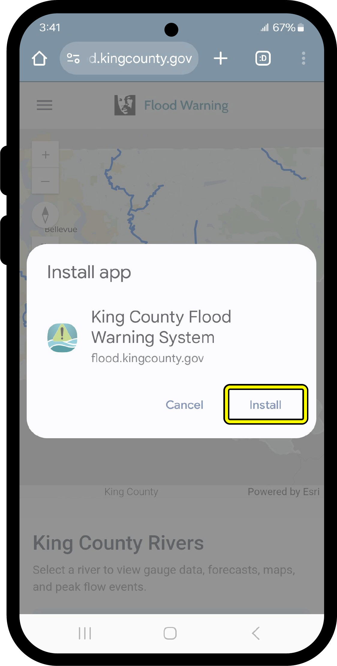 Install screen shown