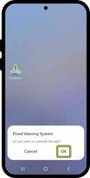 Uninstall app confirmation box shown