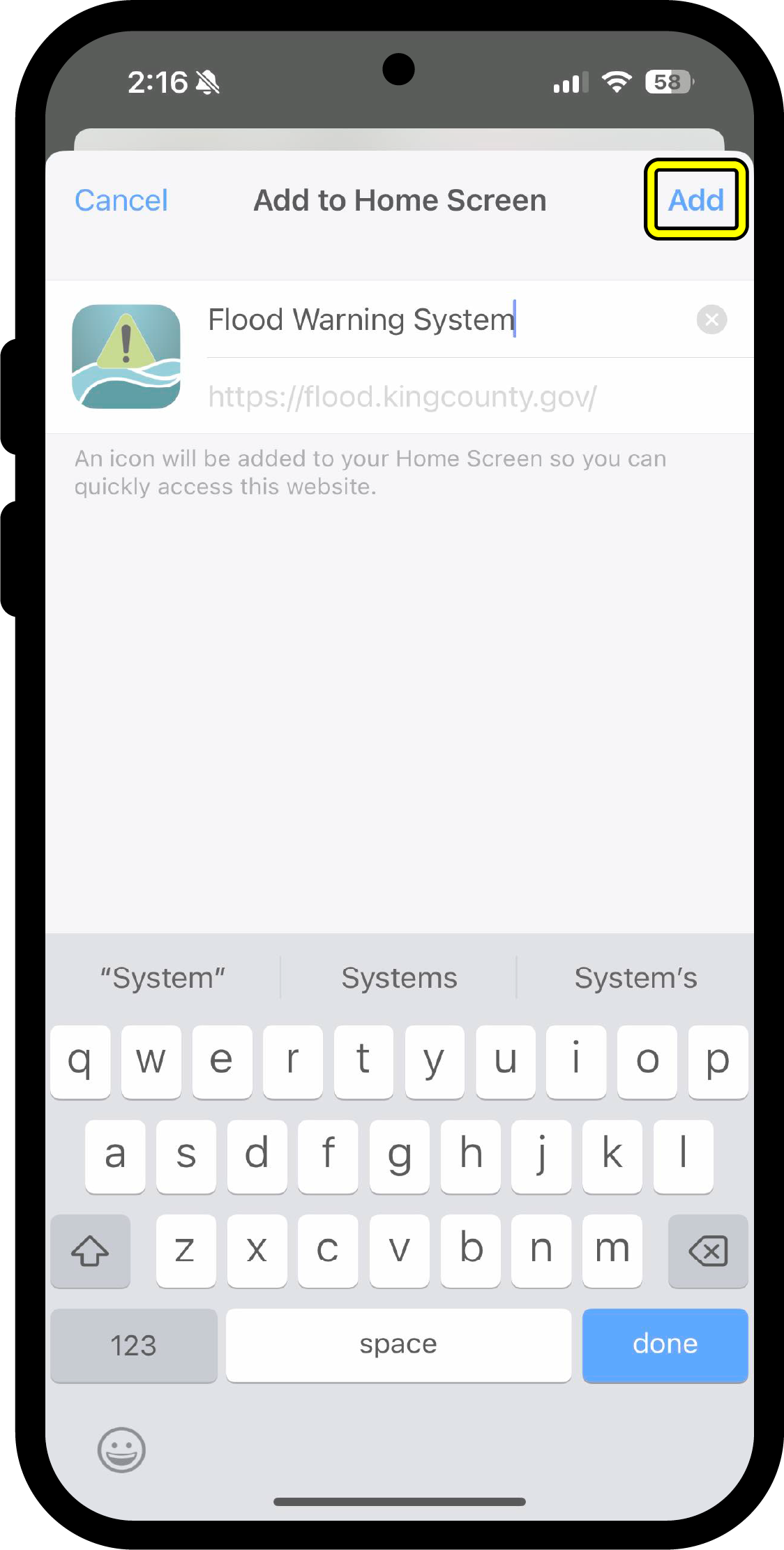 Add to home screen with 