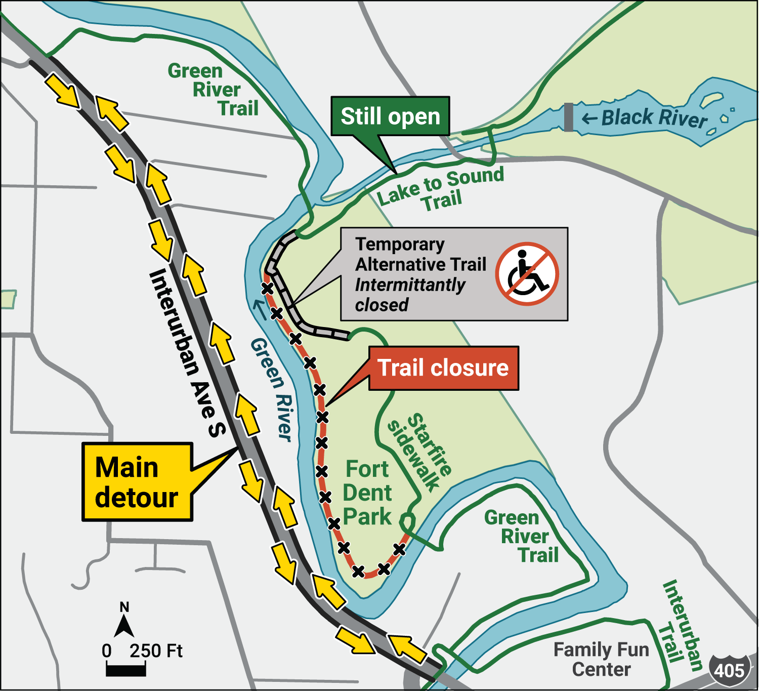 Map of project area showing detour routes.