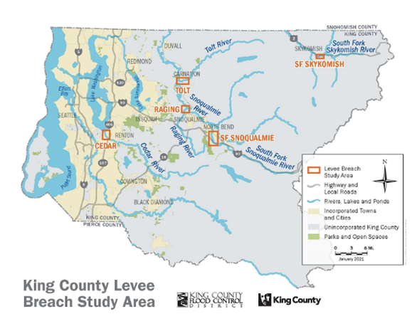 Map of Levee Breach Mapping and Risk Assessment locations