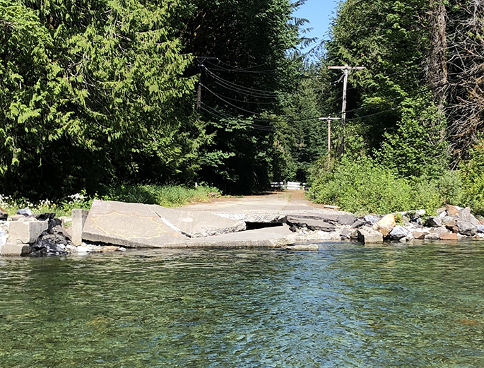 Old Cascade Highway washout, looking west