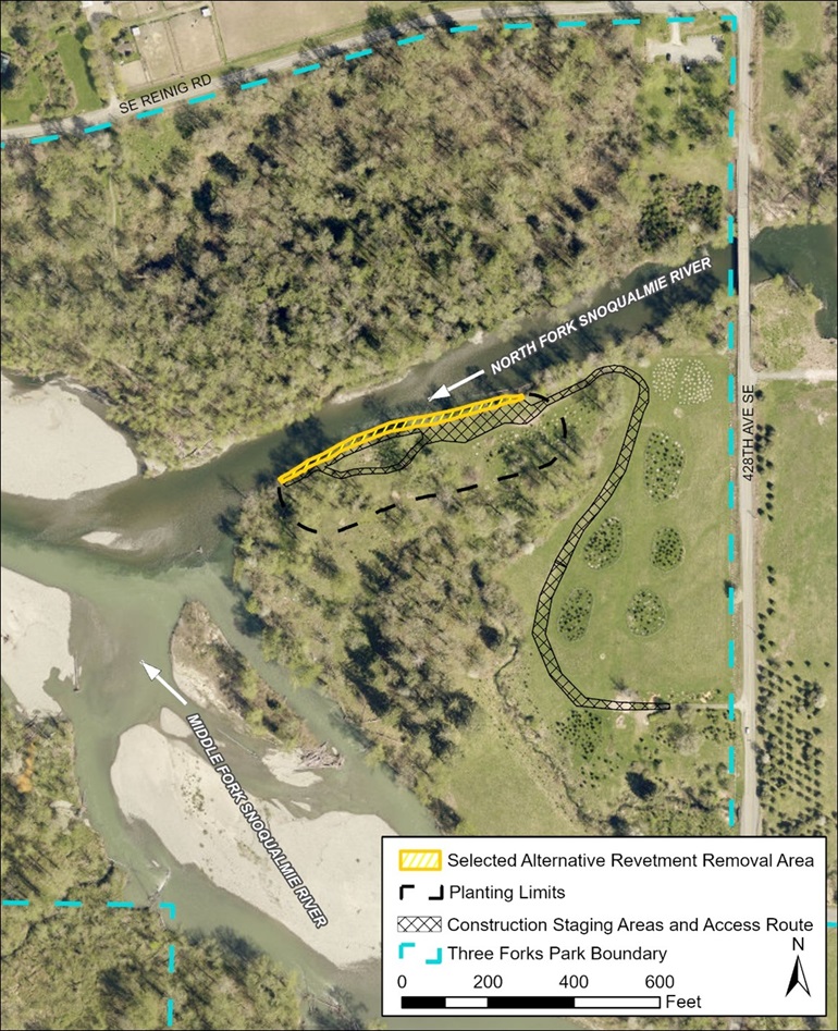 Aerial map of Scott Revetment along the north fork of the Snoqualmie River