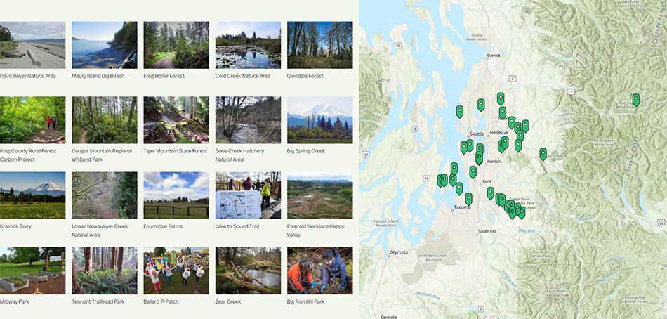 Story map showing photos and points on the King County map